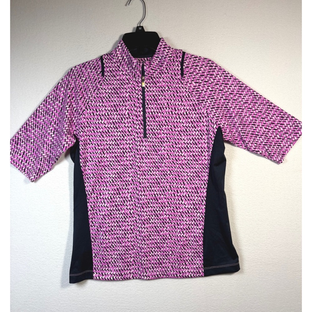Tail Activewear Top Womens Medium Pink Black White Excellent Quarter Zip Golf